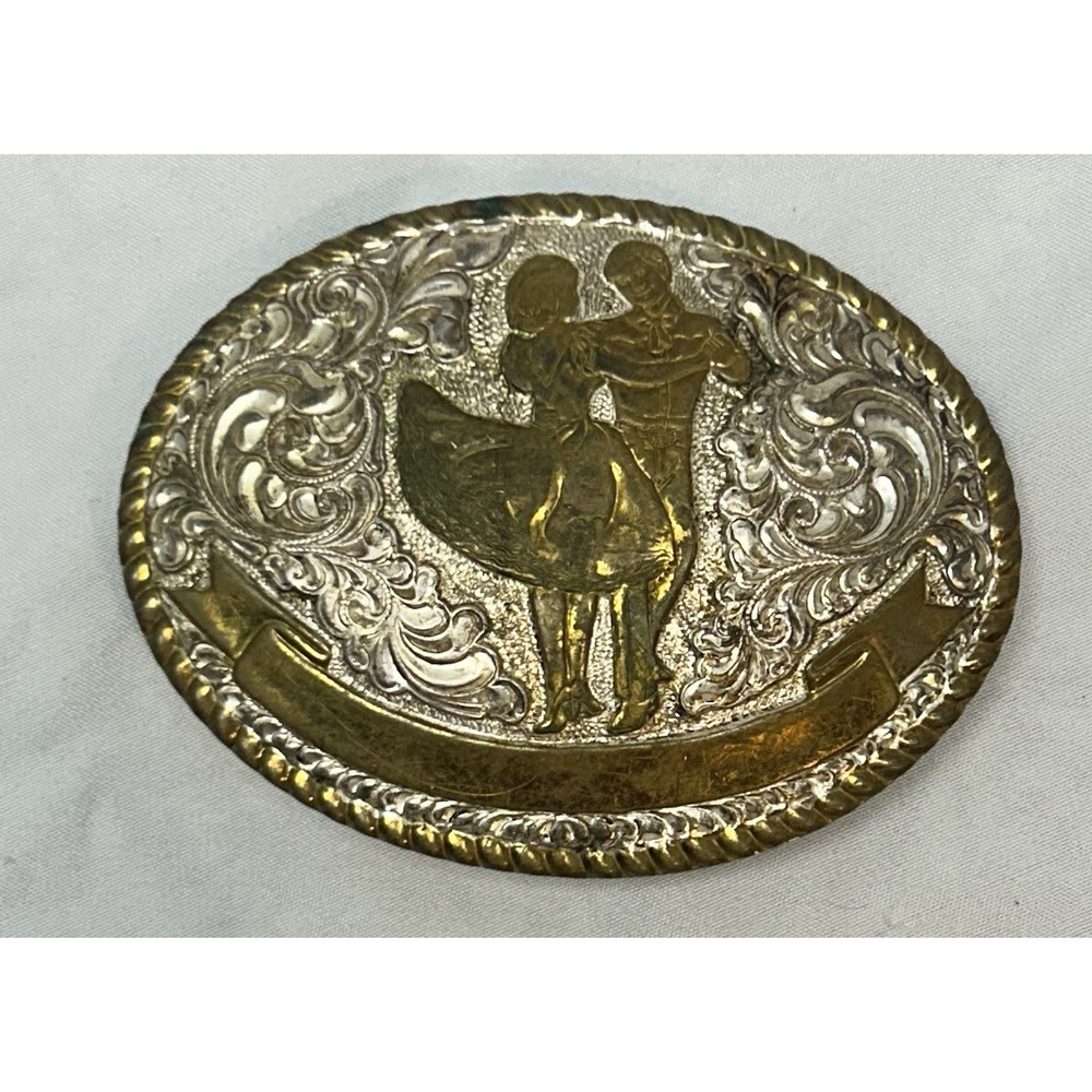 VTG Silver Plated Square Dancing Belt Buckle